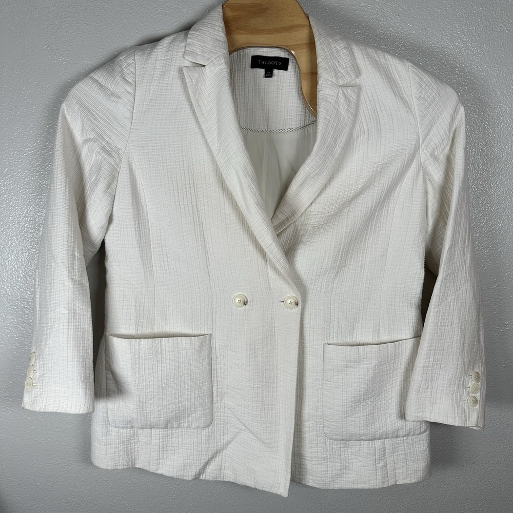 Talbots‎ Gauze Blazer Jacket Womens Sz 14 Off White Cotton Blend Beachy Nautical